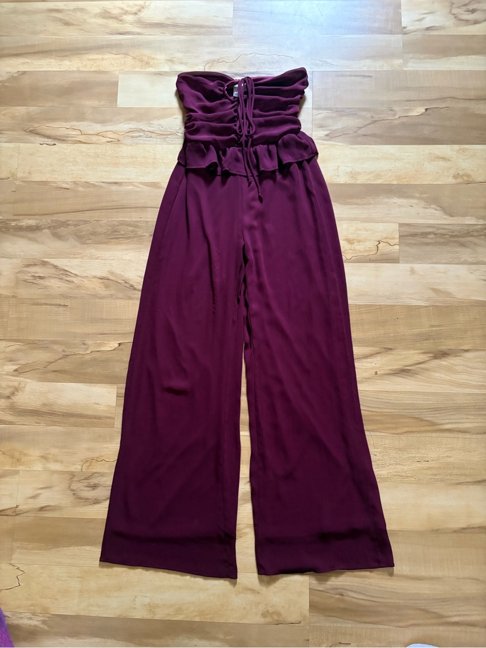 Sadie & Sage Strapless Wide-Leg Jumpsuit in Deep Burgundy